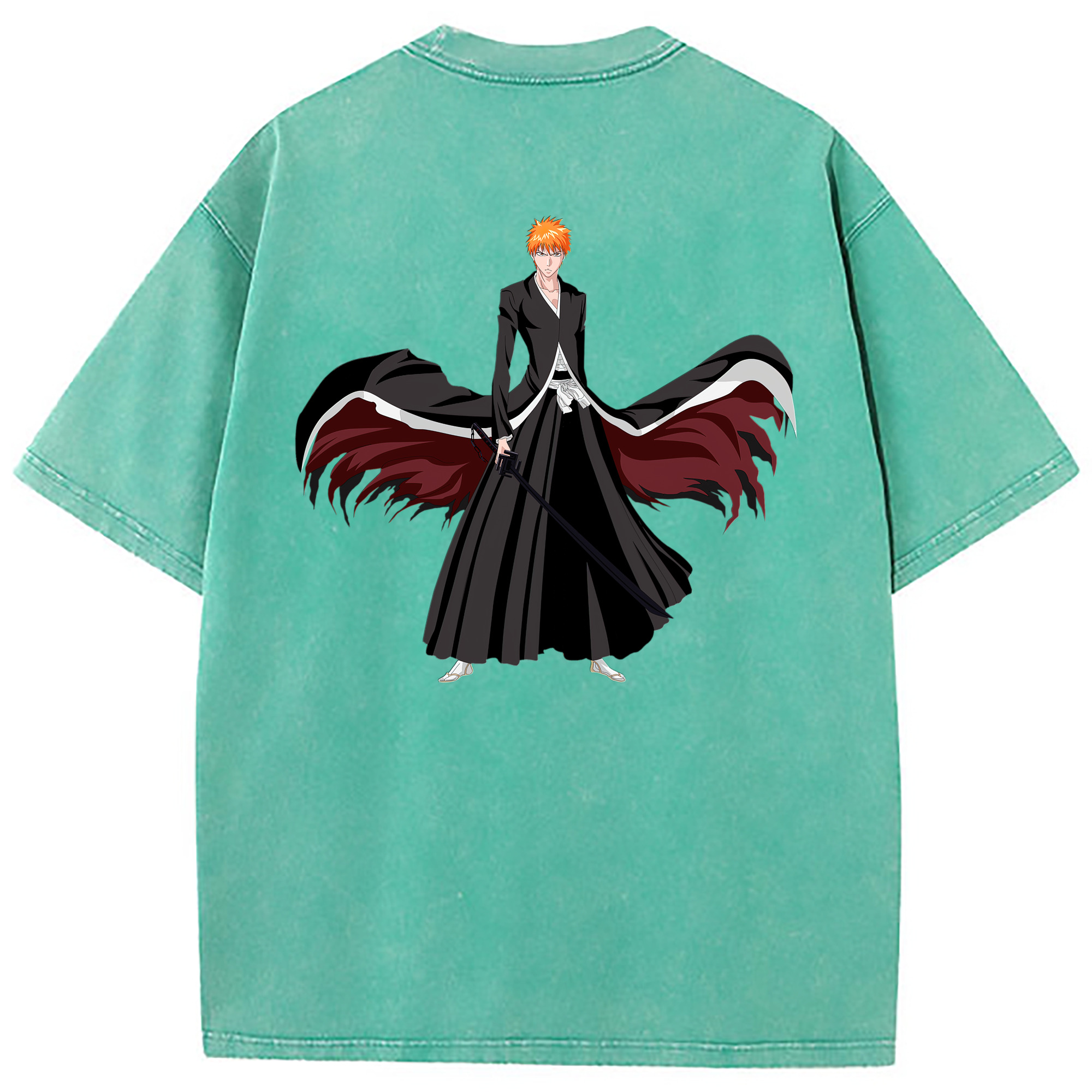 （画像用） ブリーチ 黒崎一護（くろさき いちご）BLEACH Kurosaki Ichigo 綿100% ヴィンテージ風 半袖Tシャツ（背面プリント）